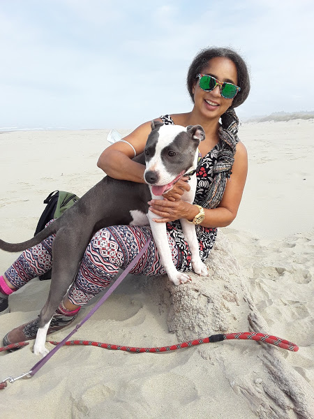 Celeste Horner and dog Midjji at the beach in Oregon